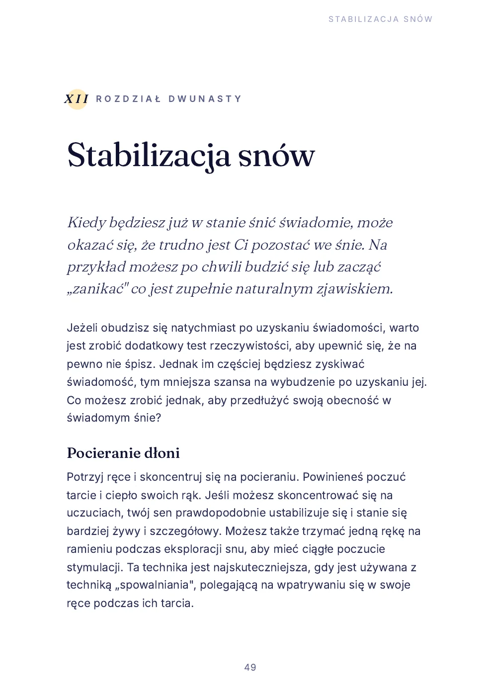 Strona 49 ebooka: wprowadzenie do stabilizacji snu i pocieranie dłoni